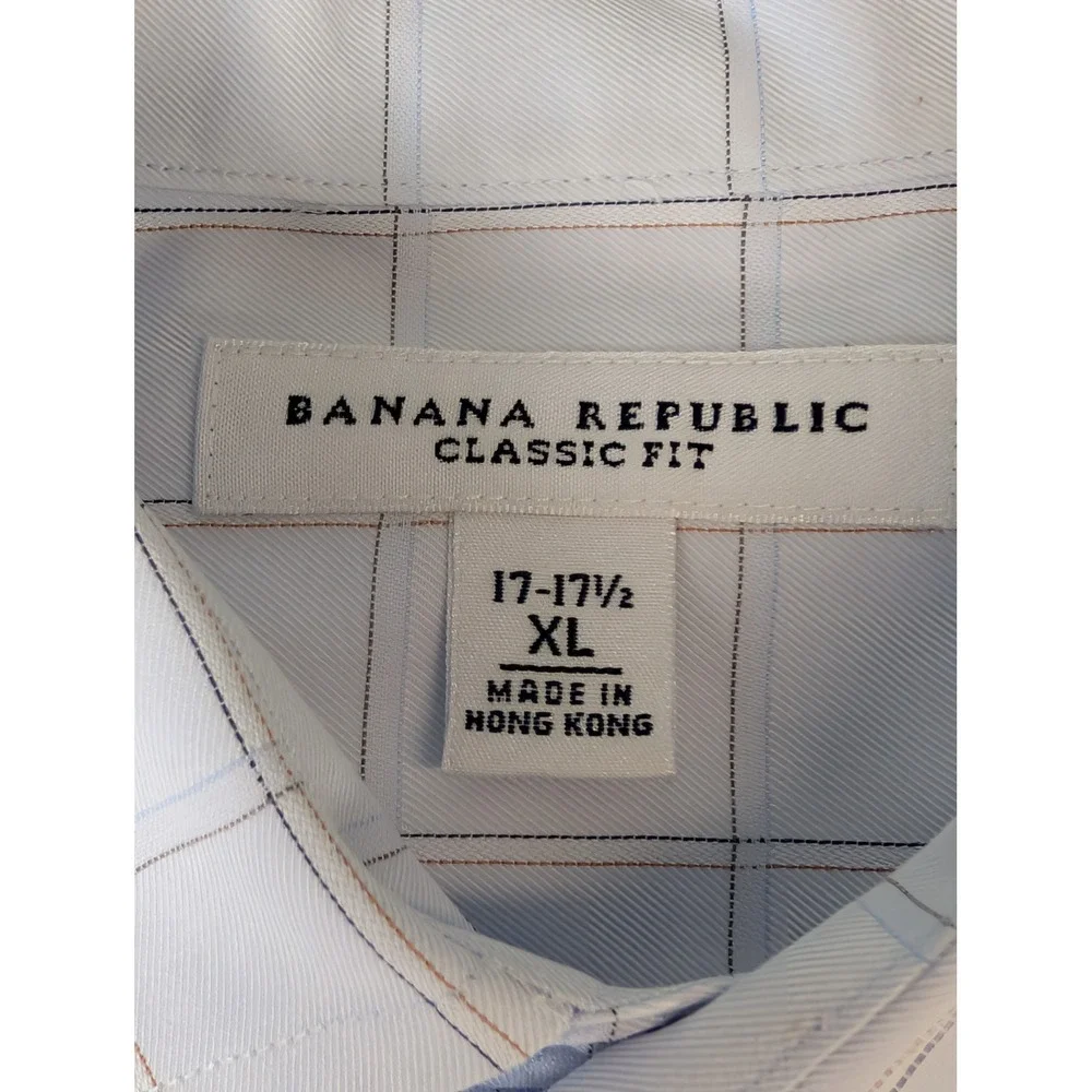 Banana Republic Classic Fit Mens XL Light Blue Windowpane Check Cotton Shirt EUC